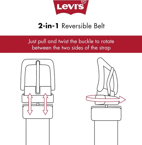 Vista 6 de Levis Cinturón reversible 2-en-1 para hombre Estilo jean casual diario (tallas regulares y grandes y altas)