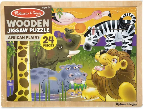 Vista 6 de Rompecabezas Melissa & Doug de safari en llanuras africanas, de madera con bandeja de almacenamiento (24 piezas)