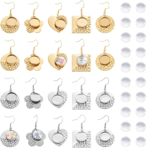 Vista 13 de FASHEWELRY 20 piezas bandejas de bisel de acero inoxidable para aretes geométricos configuración de bisel en blanco corazón luna redondos aretes