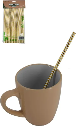 Vista 3 de Uniware 50 pajitas de papel de larga duración de 0.2 x 7.7 pulgadas, 8 estilos (cheurón dorado)