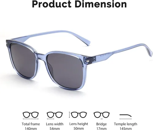 Vista 3 de JOO'RTI Gafas de sol polarizadas de gran tamaño para mujereshombres, protección UV, Marco azul, lente gris
