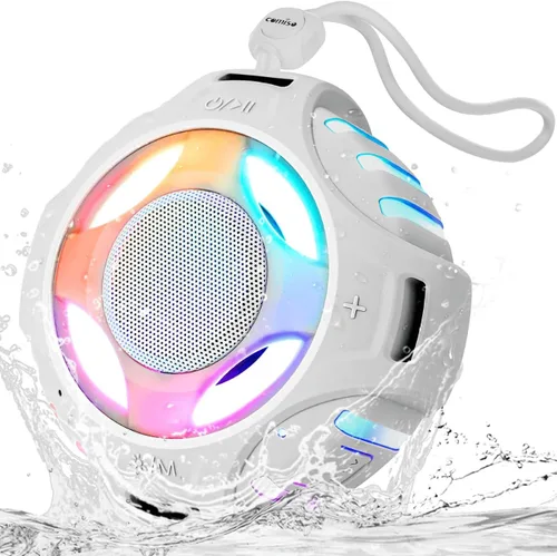 Vista 9 de Comiso - Altavoz impermeable con graves robustos, altavoz de ducha con luz dinámica, modo TWS, sonido HD fuerte, impermeable IP67, 2000mAh