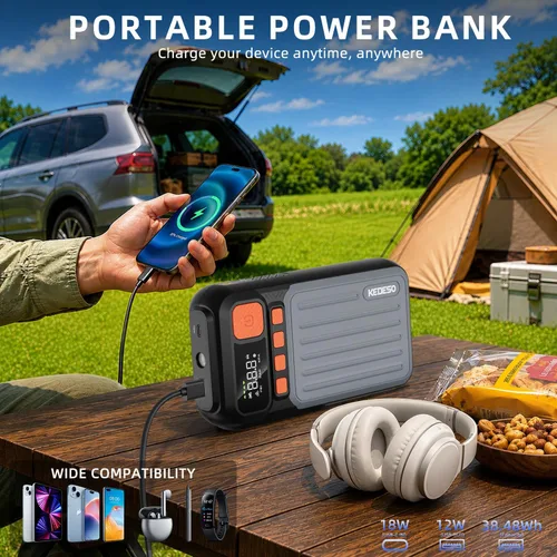 Vista 4 de Arrancador de coche con compresor de aire Batería Arrancador portátil Orange