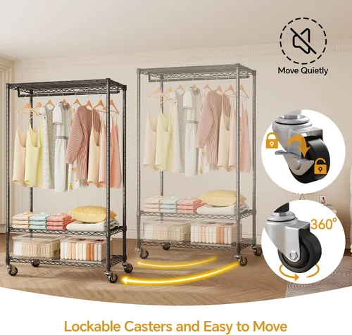 Vista 3 de Higeego H4 Plus Perchero Enrollable con Cubierta, Perchero de Ropa Resistente con Ruedas, Closet Portátil para Colgar Ropa, Organizador