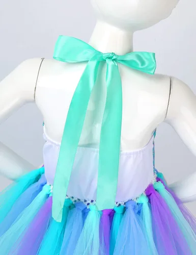 Vista 6 de Moily - Vestido tutú de tul para niñas con diadema, disfraz de carnaval de Halloween, disfraces de fiesta