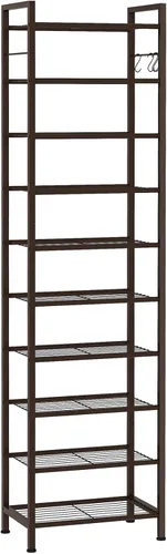 Vista 14 de usikey Zapatero de 10 niveles estrecho 20-30 pares, estante de zapatos alto y resistente de metal con 4 ganchos, almacenamiento delgado de zapatos