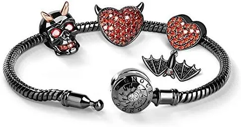 Vista 2 de GNOCE Pulsera de plata de ley 925 con colgante de calavera y corazón diseño de murciélago con cierre