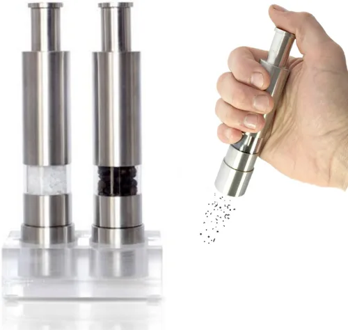 Vista 3 de Set de molinillo de sal y pimienta Grind Gourmet, molinillo de pimienta original de presionar y moler recargable, molinillo de pulgar moderno