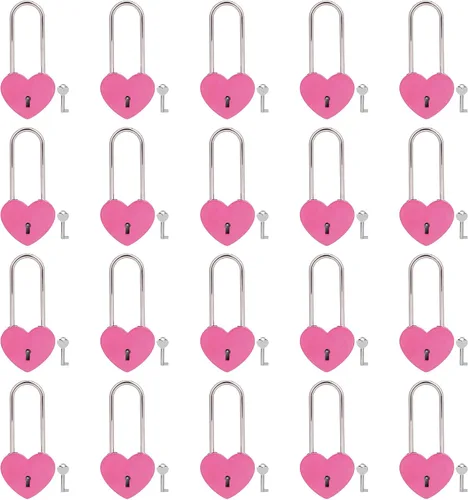 Vista 18 de 2 candados de corazón con candado de amor, corazón azul con llave para los amantes de la boda, día de San Valentín, aniversario, viajes (con llave)