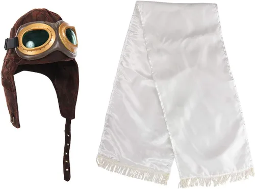 Vista 5 de Kit de accesorios para disfraz de aviador con sombrero, gafas y bufanda Marrón