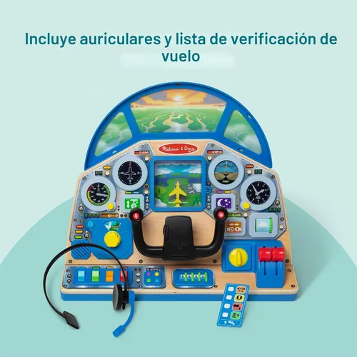 Vista 4 de Melissa & Doug - Tablero interactivo de piloto de jet, cabina de simulación de avión con volante de pilotaje, luces, sonidos, botones e