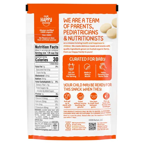 Vista 13 de Happy Baby Organics Yogis Snacks liofilizados de yogur y frutas, plátano y mango, bolsa de 1 onza (paquete de 8) el embalaje puede variar