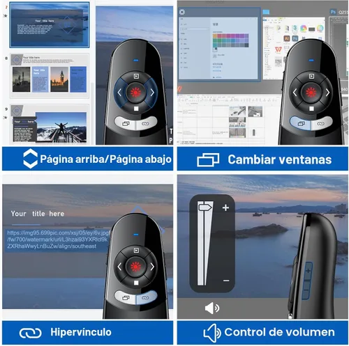 Vista 5 de DINOSTRIKE Clicker de presentación tipo C y USB 2 en 1 para presentaciones de PowerPoint, presentador inalámbrico RF 2.4 GHz, avanzador de Negro