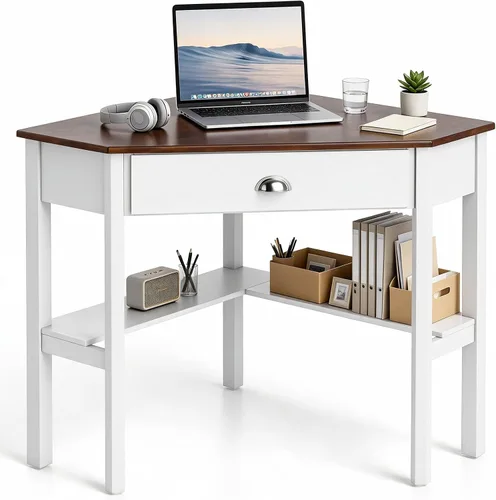 Vista 10 de Tangkula - Escritorio esquinero para computadora, mesa compacta de madera Negro