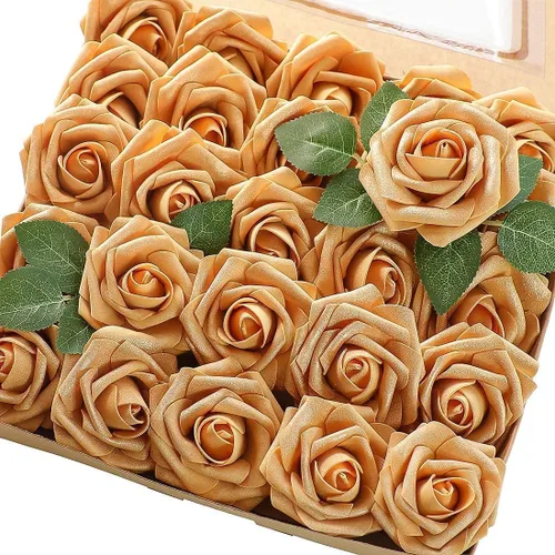 Vista 11 de Higfra Flores artificiales, 25 unidades, rosas falsas de espuma negra de aspecto real con tallos para ramos de boda, centros de mesa de despedida