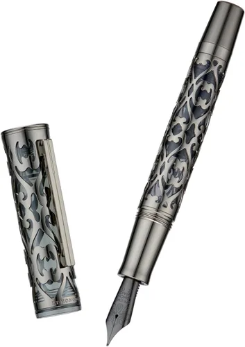 Vista 9 de HONG DIAN D1 - Pluma estilográfica de pistones de punta extra fina y suave, esqueleto hueco negro mate y resina con juego de estuche de metal