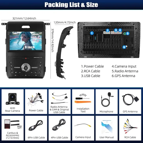 Vista 7 de [4+64GB] Android 15 Estéreo de coche para Ford F150 2013 2014 con Carplay inalámbrico y Android Auto, 9 '' pantalla táctil Radio coche con Bluetooth