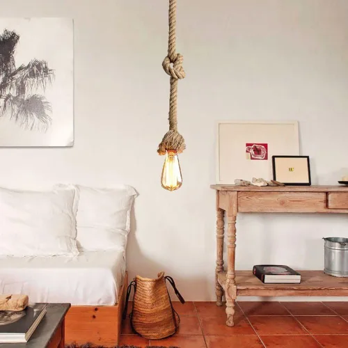 Vista 2 de Lámpara colgante de cuerda de cáñamo vintage de 1 cabeza de 3.3 ft E26/E27, lámpara de techo vintage, estilo retro para comedor, restaurante, bar