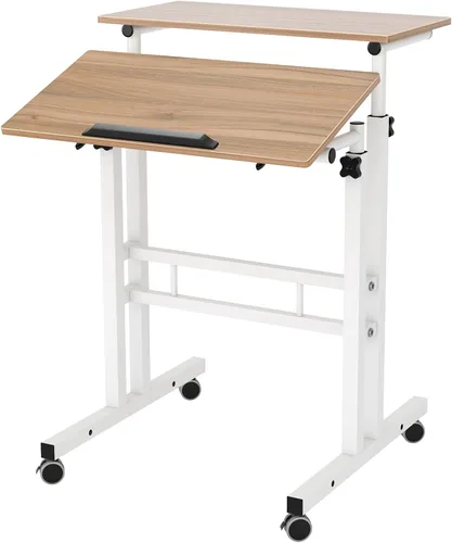 Vista 10 de DlandHome Escritorio móvil de pie con ruedas, escritorio de computadora para sentarse, escritorio de pie ajustable de 23.6 pulgadas, mesa