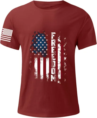 Vista 4 de Camiseta clásica de manga corta para hombre del 4 de julio, blusa patriótica moderna con estampado de bandera estadounidense, cómoda camiseta