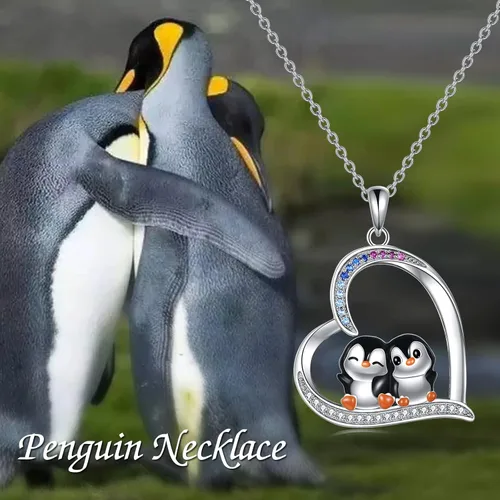 Vista 5 de YAFEINI Penguin Dog Gifts Sterling Silver Penguin Snowflake Necklace Heart Dog Pendant Jewelry for Women Girls Christmas Gifts