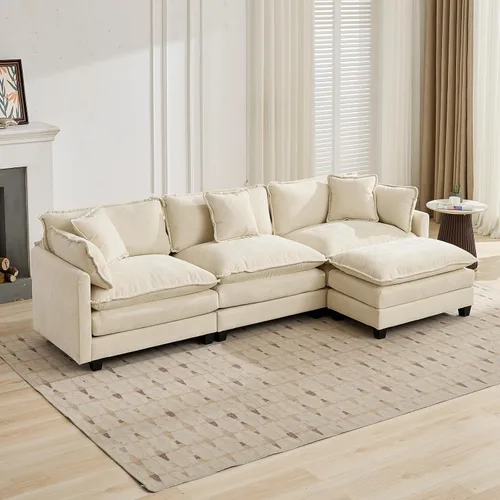 Vista 84 de Sofá seccional modular verde de 111.5", sofás seccionales grandes de 3 plazas para sala de estar, sofá nube oversized de tela chenille con otomana