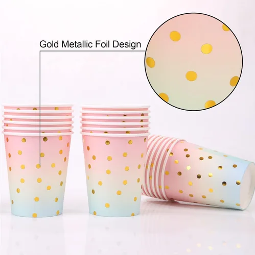 Vista 3 de Juego de 200 platos y servilletas para fiesta de cumpleaños, platos desechables para cumpleaños, platos de papel arcoíris, servilletas y tazas