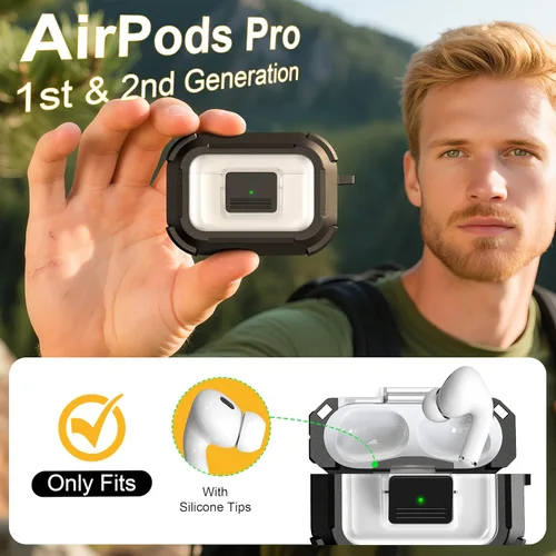 Vista 6 de RFUNGUANGO Funda para AirPods Pro 2, compatible con AirPods Pro de 2ª/1ª generación, compatible con MagSafe, bloqueo automático magnético con kit