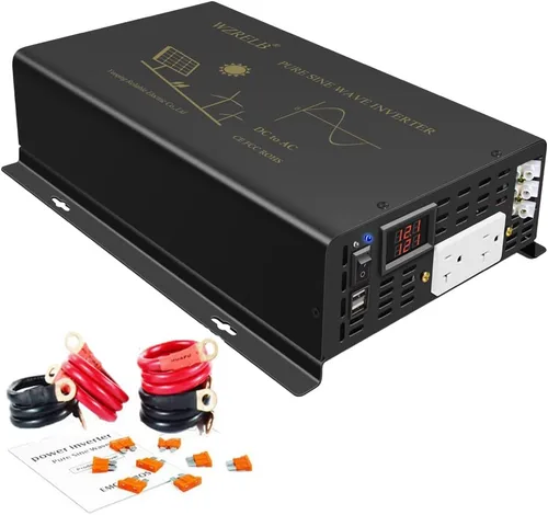 Vista 2 de WZRELB Inversor de corriente de onda sinusoidal pura de 2500 W, 12 VCC a 120 VCA, 60 Hz, salidas de CA duales, 2 puertos USB de 2.4 A y terminal