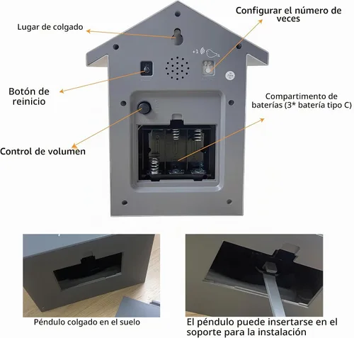 Vista 7 de WALPLUS Reloj de cuco moderno con diseño de pájaro que canta en la hora Coo Coo Coo Relojes de pared con péndulo de reloj de cuco de pájaro Gris