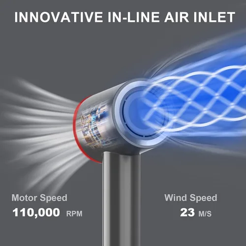 Vista 3 de Secador de pelo, motor sin escobillas de 110000 RPM con 200 millones de secador iónico negativo, potente para secado rápido, secador de pelo