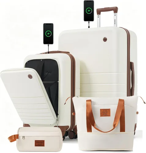 Vista 159 de Merax 3 piezas expandible ABS Hardshell equipaje Sets Spinner Wheel Maleta TSA Lock Suit Case, Apertura frontal negra, Juego de 2 piezas, Maleta