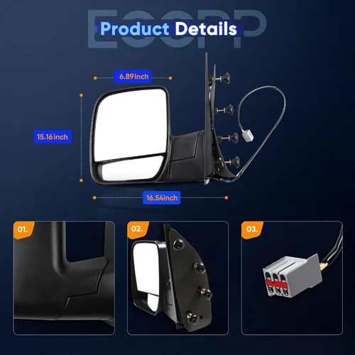 Vista 6 de ECCPP Espejos Laterales del Conductor, Espejos Retrovisores Traseros Izquierdos para Ford E-150 E-250 2003-2013 y para Ford E-350 E-450 Super Duty