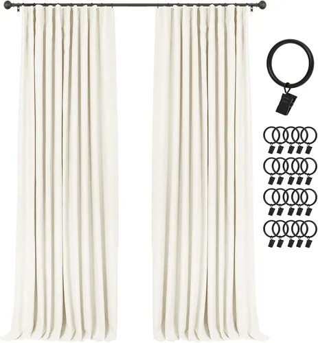 Vista 23 de INOVADAY Cortinas 100% opacas para dormitorio, cortinas opacas de color rosa bebé de 90 pulgadas de largo, cortinas opacas de lino con anillos