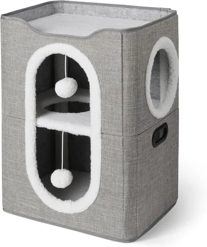 Vista 6 de Amazon Basics Cat House 1 piso, condominio plegable para gatos con almohadilla de sisal para rascar, color gris