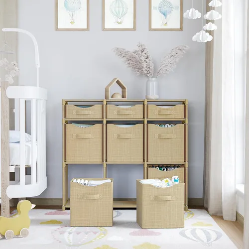 Vista 6 de Organizador de 9 cubos de almacenamiento, armario fácil de montar con cajones, organizador de habitación para ropa, para habitación del bebé, Beige