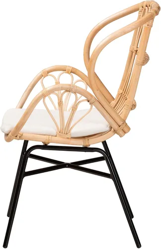 Vista 5 de bali & pari Caelia - Silla de comedor moderna bohemia de ratán natural y metal negro
