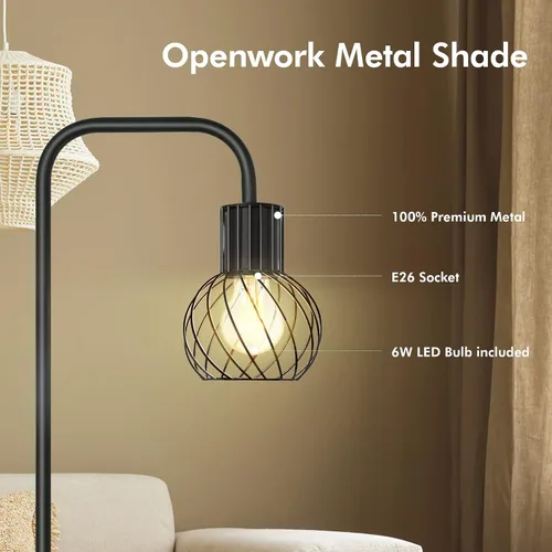 Vista 5 de Lámpara de pie industrial, lámpara de pie LED moderna con bombilla LED de 6W, interruptor de pie, lámparas altas de metal para sala de estar