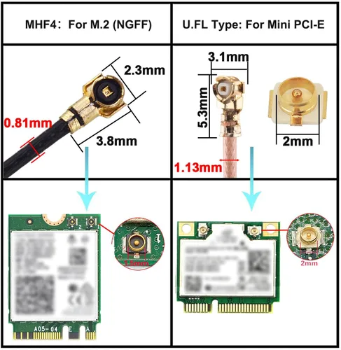 Vista 3 de onelinkmore U.FL Cable de coleta macho a hembra de 23 pulgadas, IPX MHF1, paquete de 2 Cable coaxial de extensión de la antena WiFi del RF