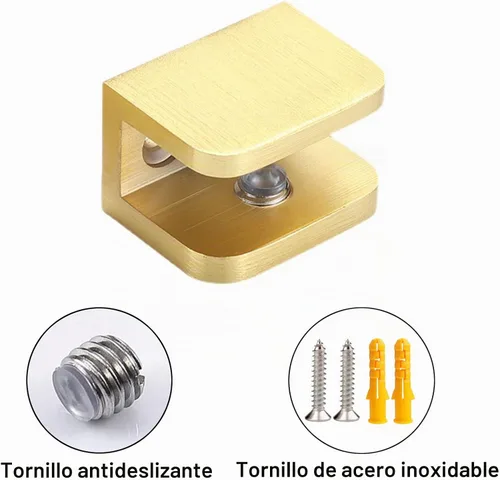 Vista 5 de AWEN 4 abrazaderas de ducha, sin taladro, panel fijo para puerta de ducha, soporte de abrazadera en U (dorado para vidrio de 39.843 in)