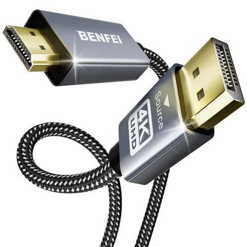 Vista 9 de Cable BENFEI de DisplayPort a HDMI 4K, 0,91 m, unidireccional, DP 1.2 de computadora a pantalla HDMI 1.4, chapado en oro, compatible con Lenovo, HP