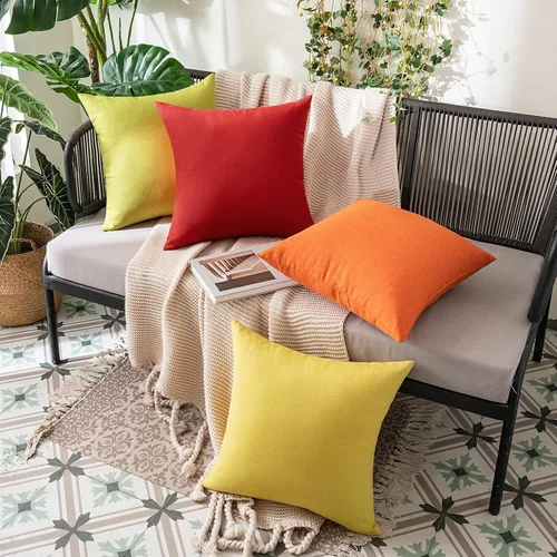 Vista 4 de MIULEE - Paquete de 2 fundas de almohada decorativas para exteriores, impermeables, sólidas, de lino, para jardín, granja, para Navidad, para patio