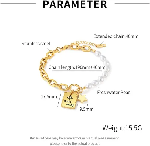 Vista 3 de Pulsera para mujer, delicadas pulseras de perlas, pulseras de perlas con dijes de acero inoxidable