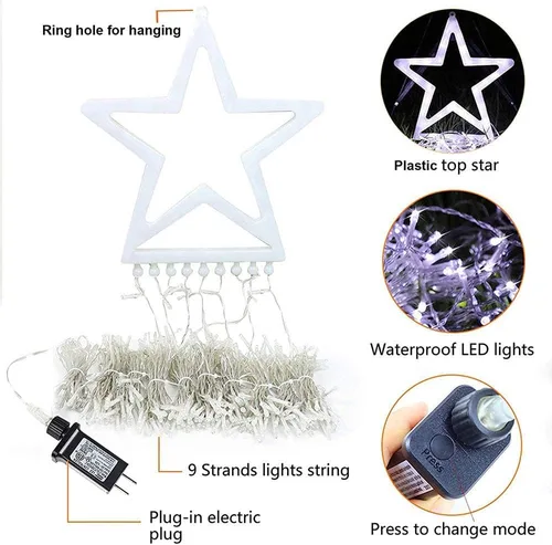 Vista 5 de Decoraciones Navideñas para Exteriores Luces de Cadena de Estrellas, 317 LED 11.5 pies Luces de Árbol Cascada Impermeables con 8 Modos de Varios