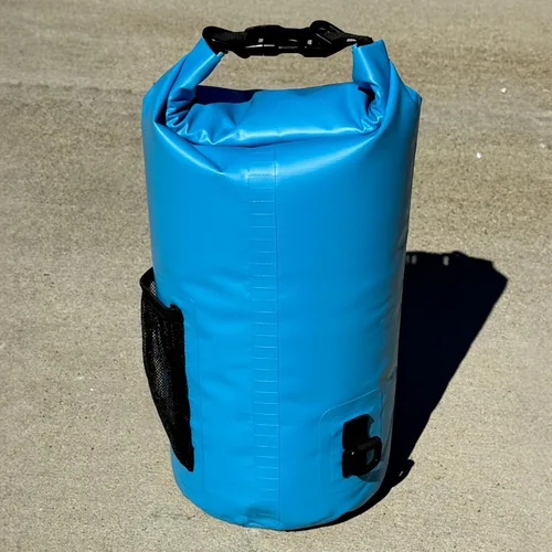 Vista 4 de GOAP Bolsa seca impermeable 10L playa, pesca, camping, senderismo, rolltop, correa cruzada, bolsillo para botella de agua, bolsillo con cremallera