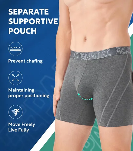 Vista 2 de Separatec Ropa interior para hombre con doble bolsa, calzoncillos tipo bóxer que absorben la humedad, rayón de bambú, transpirable, refrescante 1