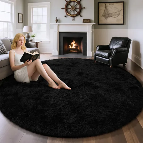 Vista 53 de EVOIONOS Alfombra Redonda Negra para Dormitorio, 4x4 Pies Alfombra de Área Circular Suave y Esponjosa para Sala de Estar, Alfombra Circular de Felpa