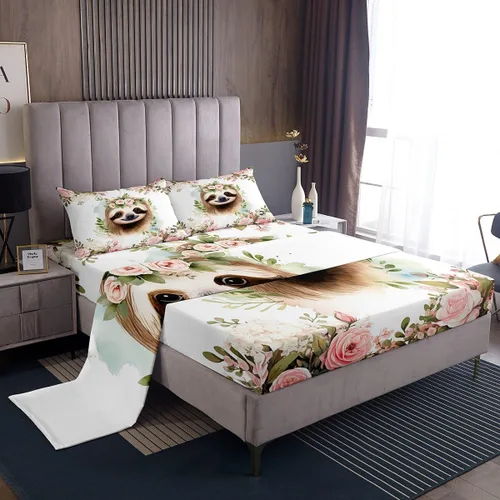 Vista 11 de Erosebridal Juego de sábanas de tamaño individual con diseño de gatos y gatos, con temática de animales, con flores coloridas, juego de sábanas