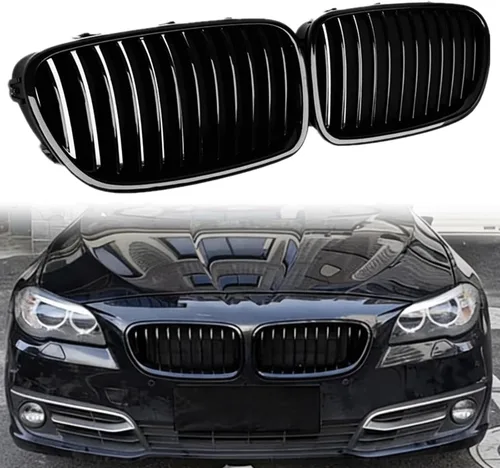 Vista 16 de Rejilla F10, parrilla frontal negra compatible con BMW 2010-2017 5 Series F10 F11 F18 M5 528i 535d 535i 550i, M Color Double Slats