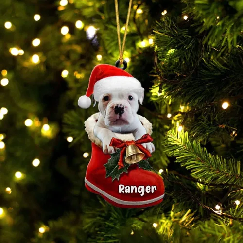Vista 34 de Amantes de los perros de Navidad – Akita Inu Dog in Santa Boot Adorno de Navidad, adorno personalizado en forma 2D, adorno de Navidad, personaliza